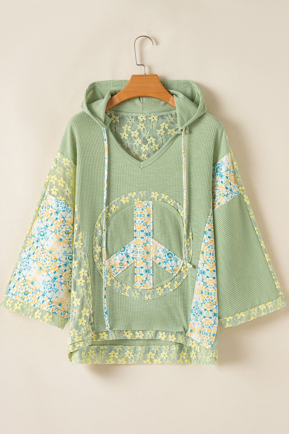 Peace Patch Batwing Sleeve Hooded Blouse