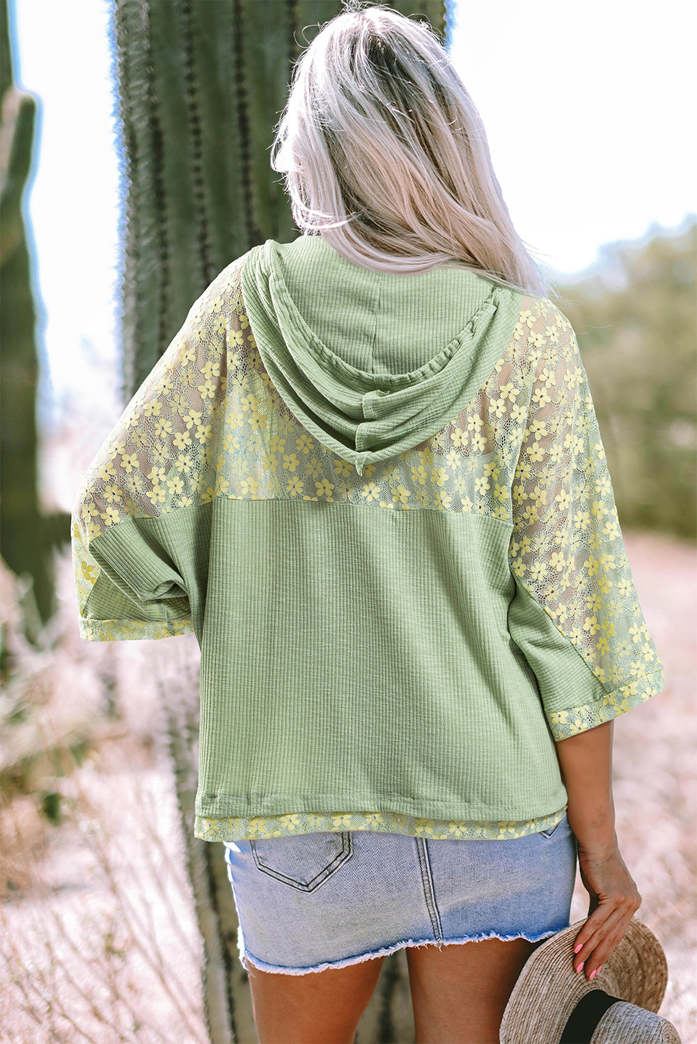 Peace Patch Batwing Sleeve Hooded Blouse