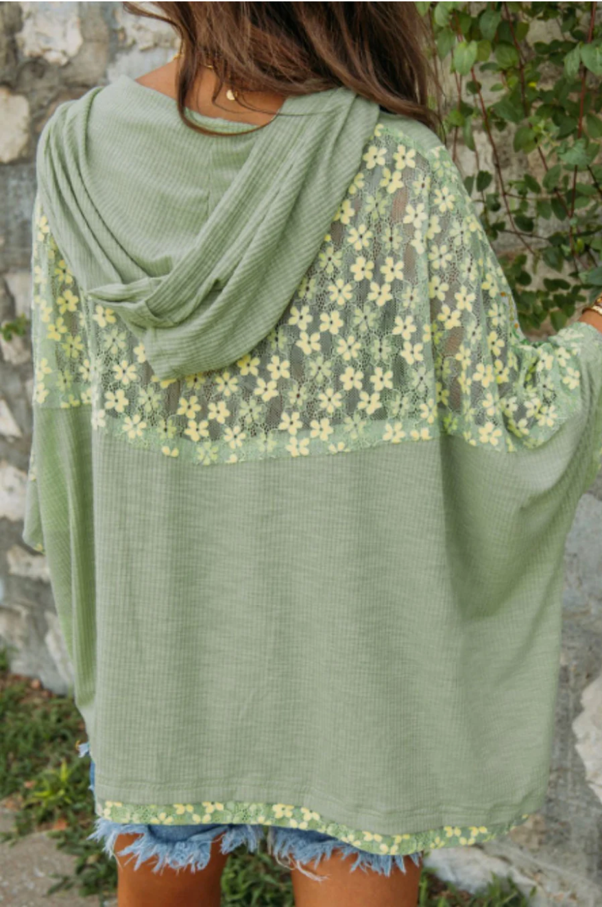 Peace Patch Batwing Sleeve Hooded Blouse