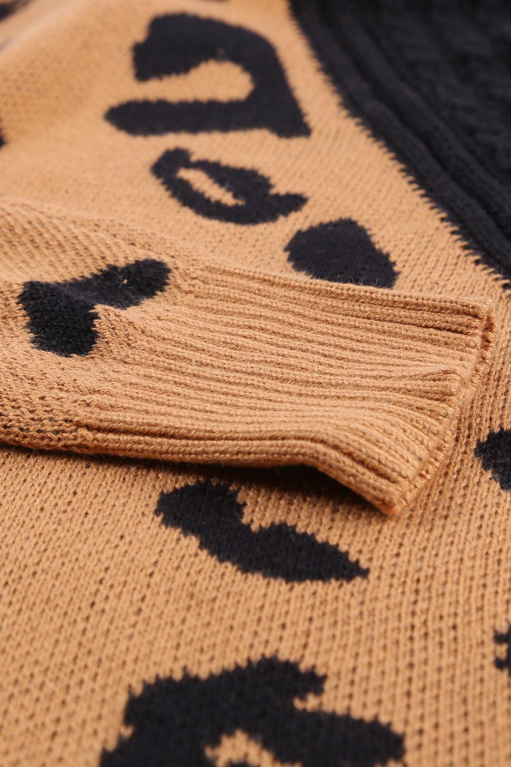 Leopard Block Turtleneck Sweater - La Pink
