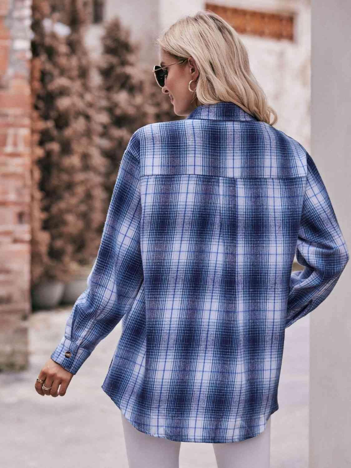 Plaid Dropped Shoulder Longline Shirt - La Pink