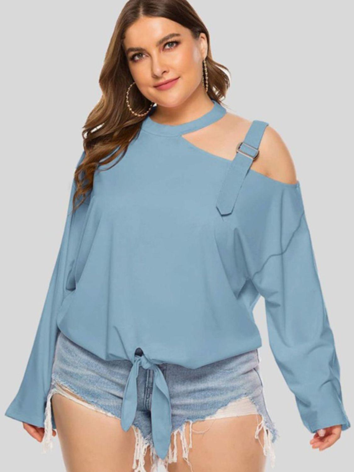 Plus Size Cold-Shoulder Tied Top - La Pink
