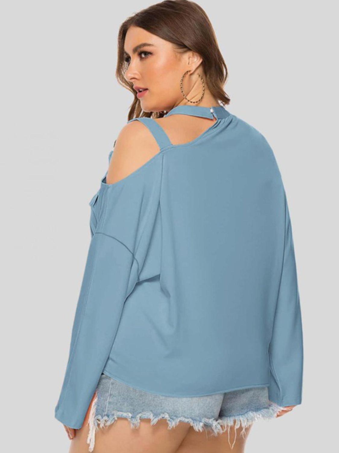 Plus Size Cold-Shoulder Tied Top - La Pink