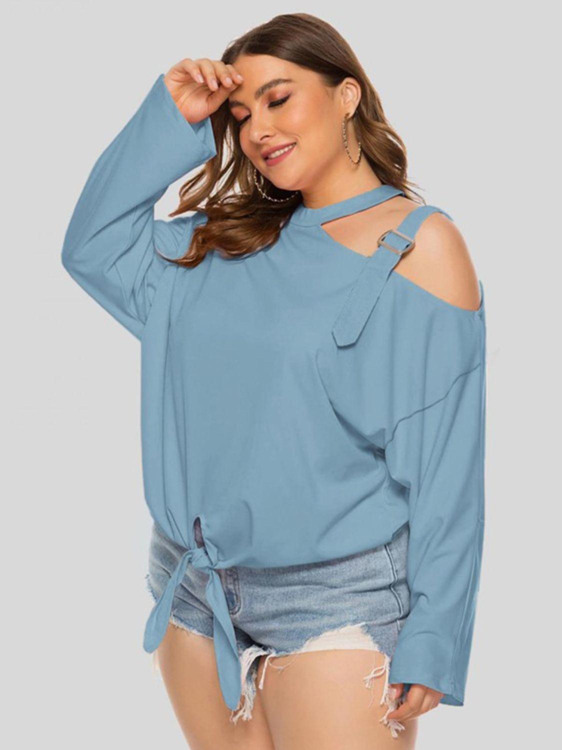 Plus Size Cold-Shoulder Tied Top - La Pink