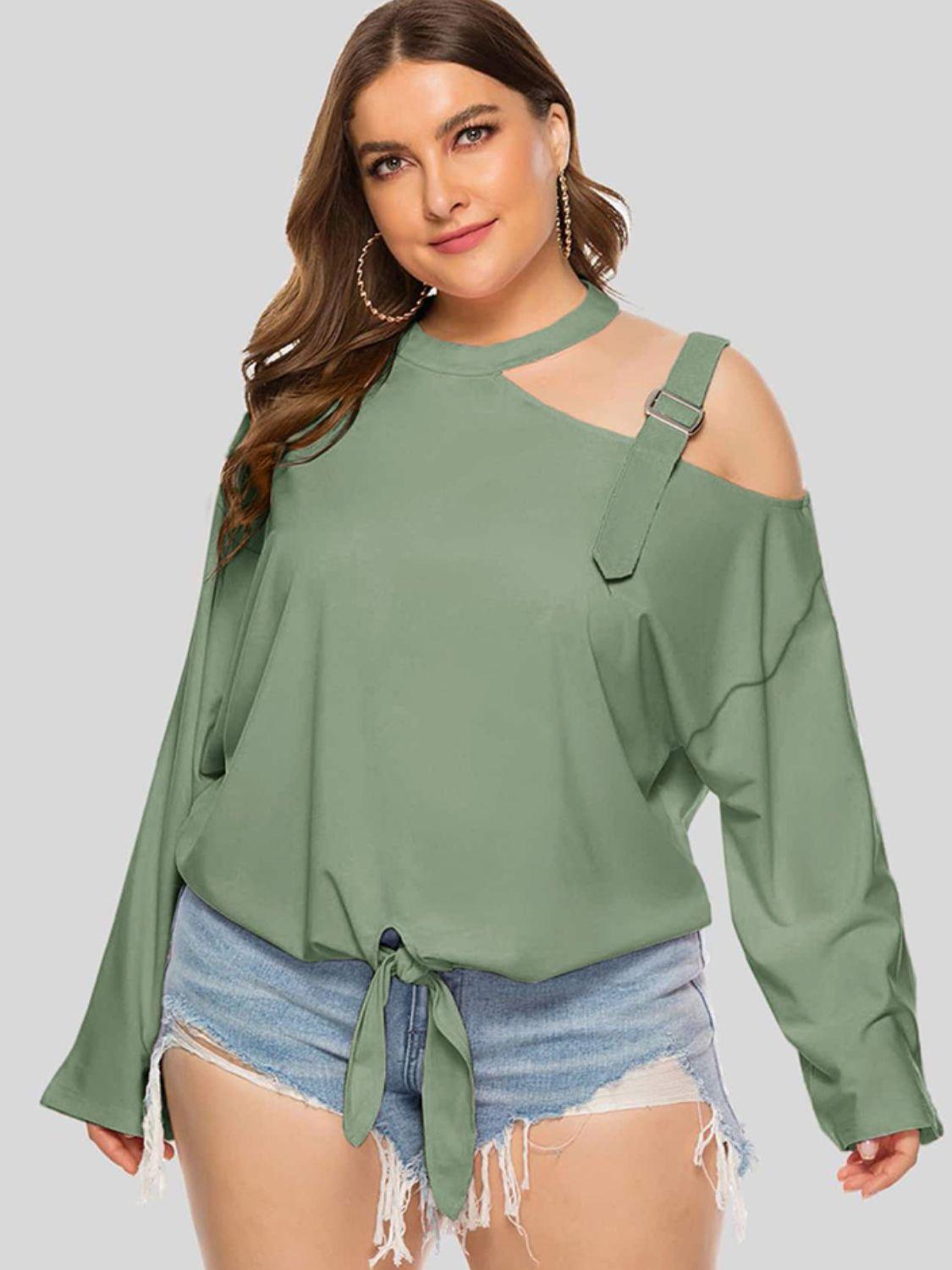 Plus Size Cold-Shoulder Tied Top - La Pink