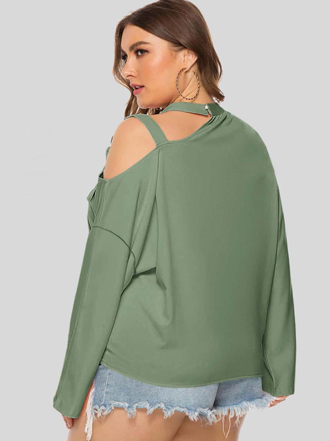 Plus Size Cold-Shoulder Tied Top - La Pink