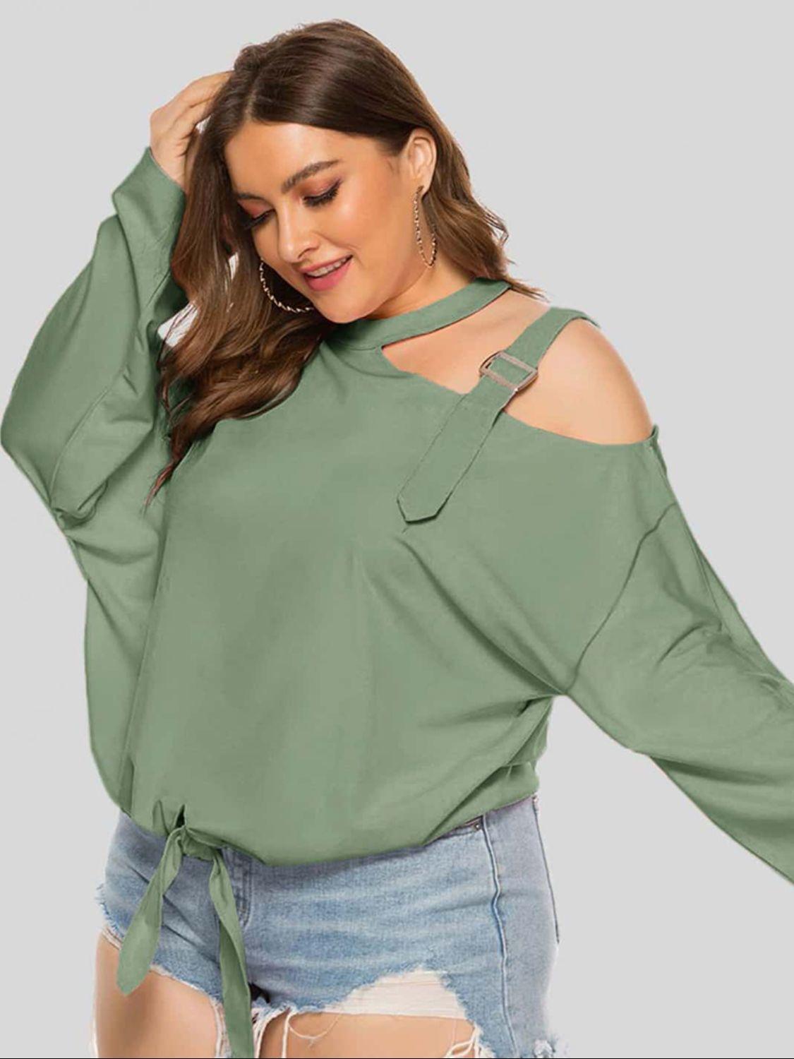 Plus Size Cold-Shoulder Tied Top - La Pink