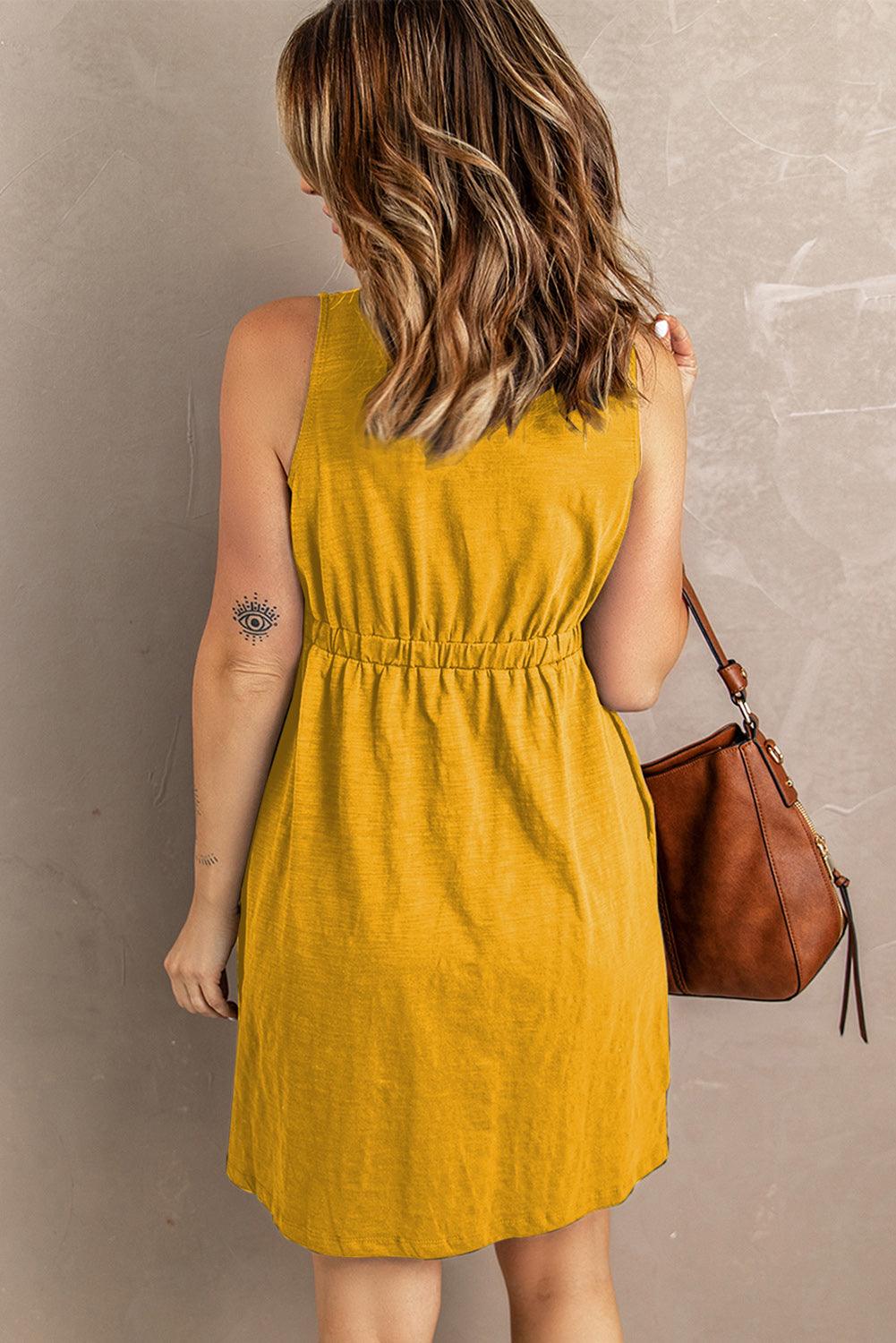 Sleeveless Button Down Mini Dress - La Pink