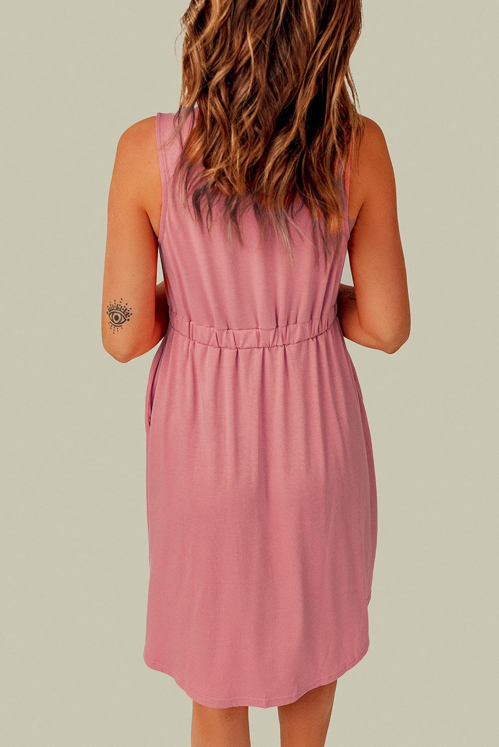 Sleeveless Button Down Mini Dress - La Pink