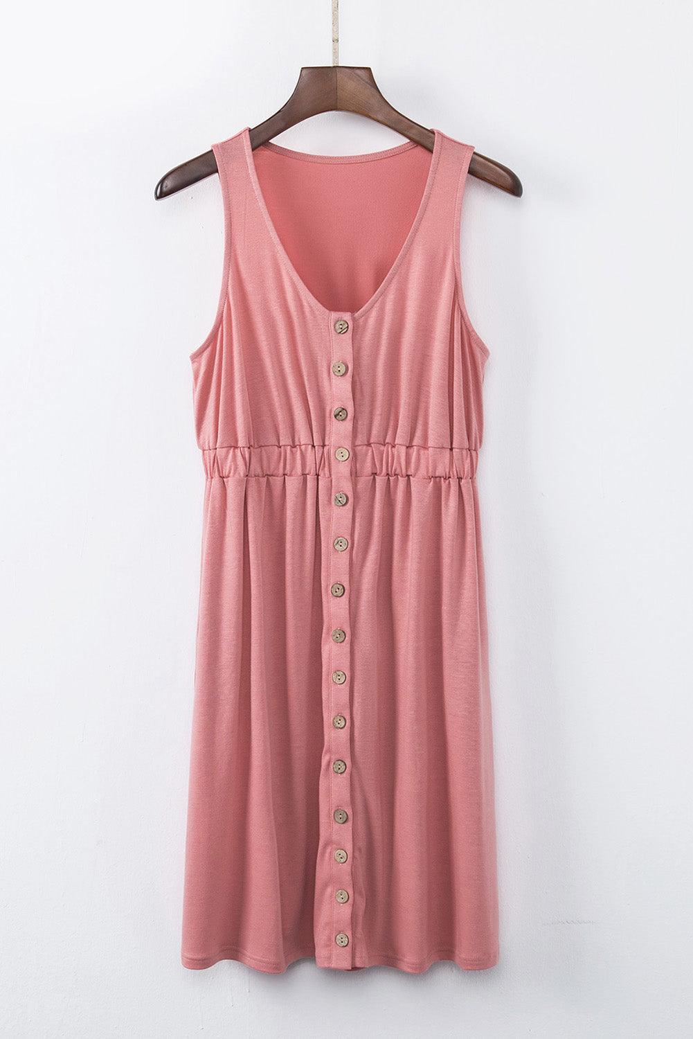 Sleeveless Button Down Mini Dress - La Pink