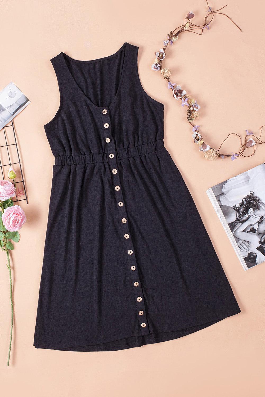 Sleeveless Button Down Mini Dress - La Pink