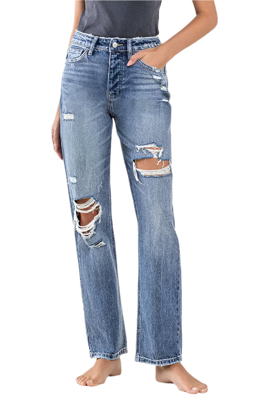90'S Vintage Slim Straight Jean With Rips