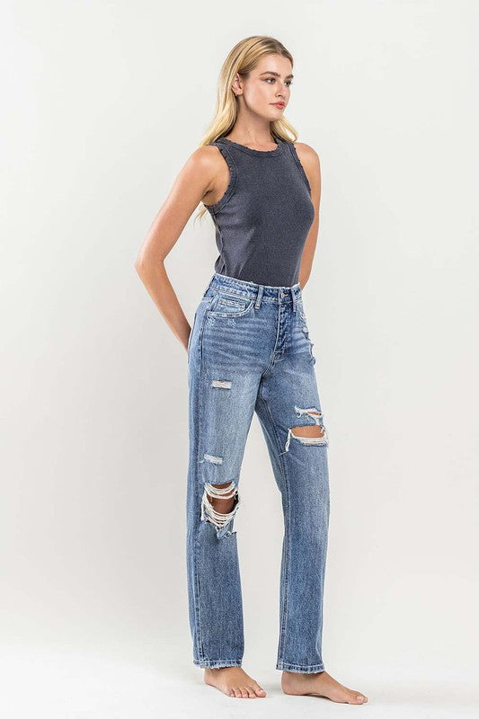 90'S Vintage Slim Straight Jean With Rips