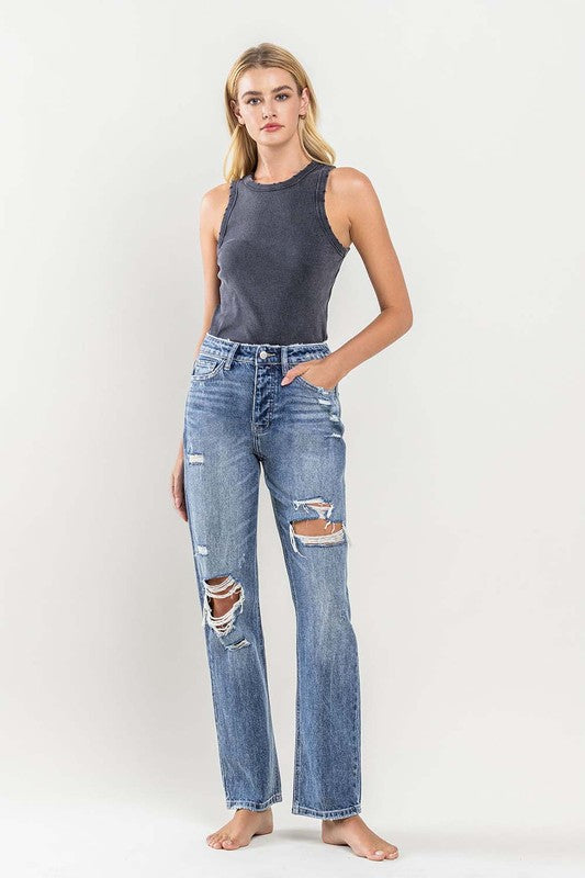90'S Vintage Slim Straight Jean With Rips