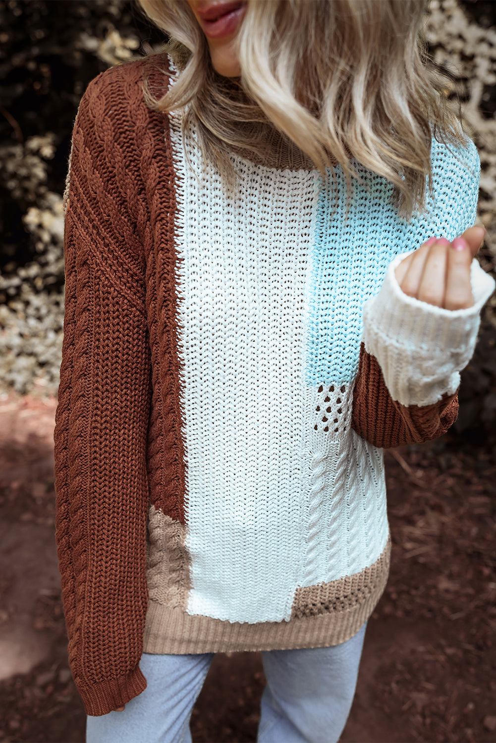 Colorblock Mix Textured Knit Super Soft Patchwork Sweater