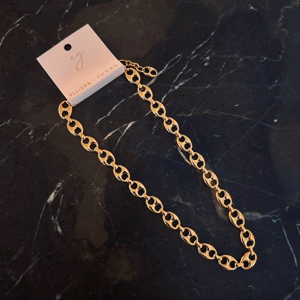 Equine Pave, Bean, horsebit Links Chain Necklace