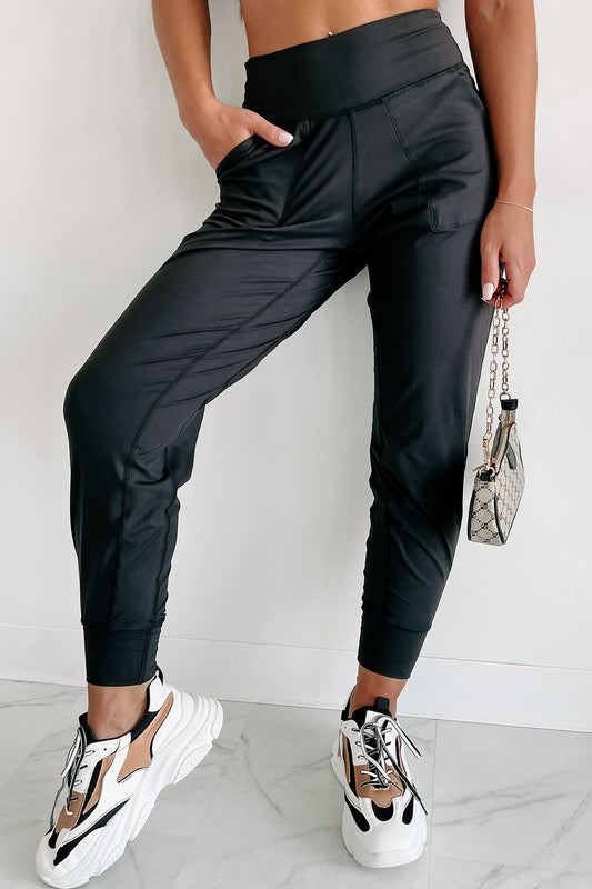 Black Exposed Seam High Waist Pocketed Joggers, Women's Butter Joggers Soft Comfy Athleisure Jogger Pants With Pockets Activewear Yoga Pants Standard & Plus Size: S-3X