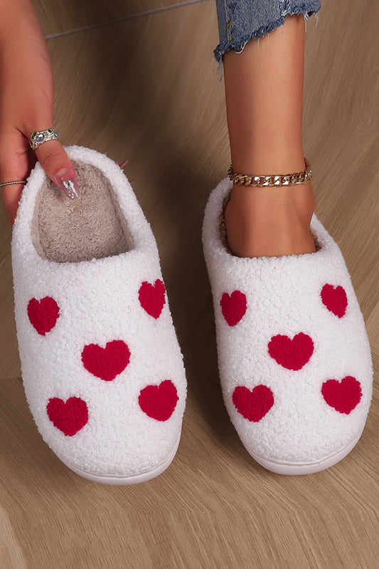 White Valentines Day Hearts Print Plush House Slippers, christmas gift,cozy slippers,gift,trendy slippers,valentines day,womens slippers