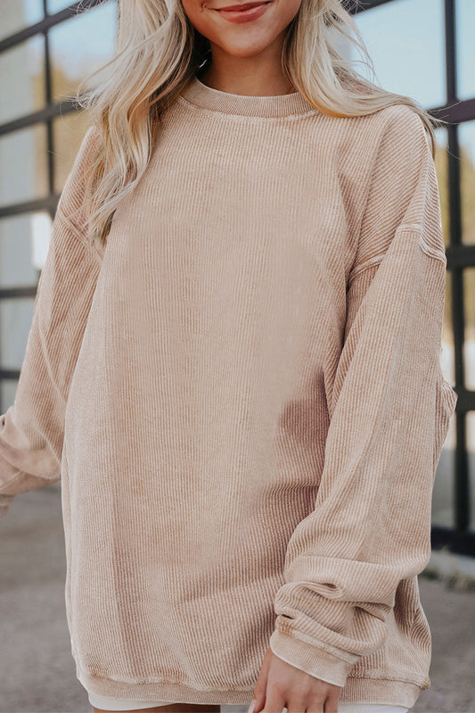 Apricot Ribbed Corded Oversized Sweatshirt,casual sweatshirt, womens sweatshirt,