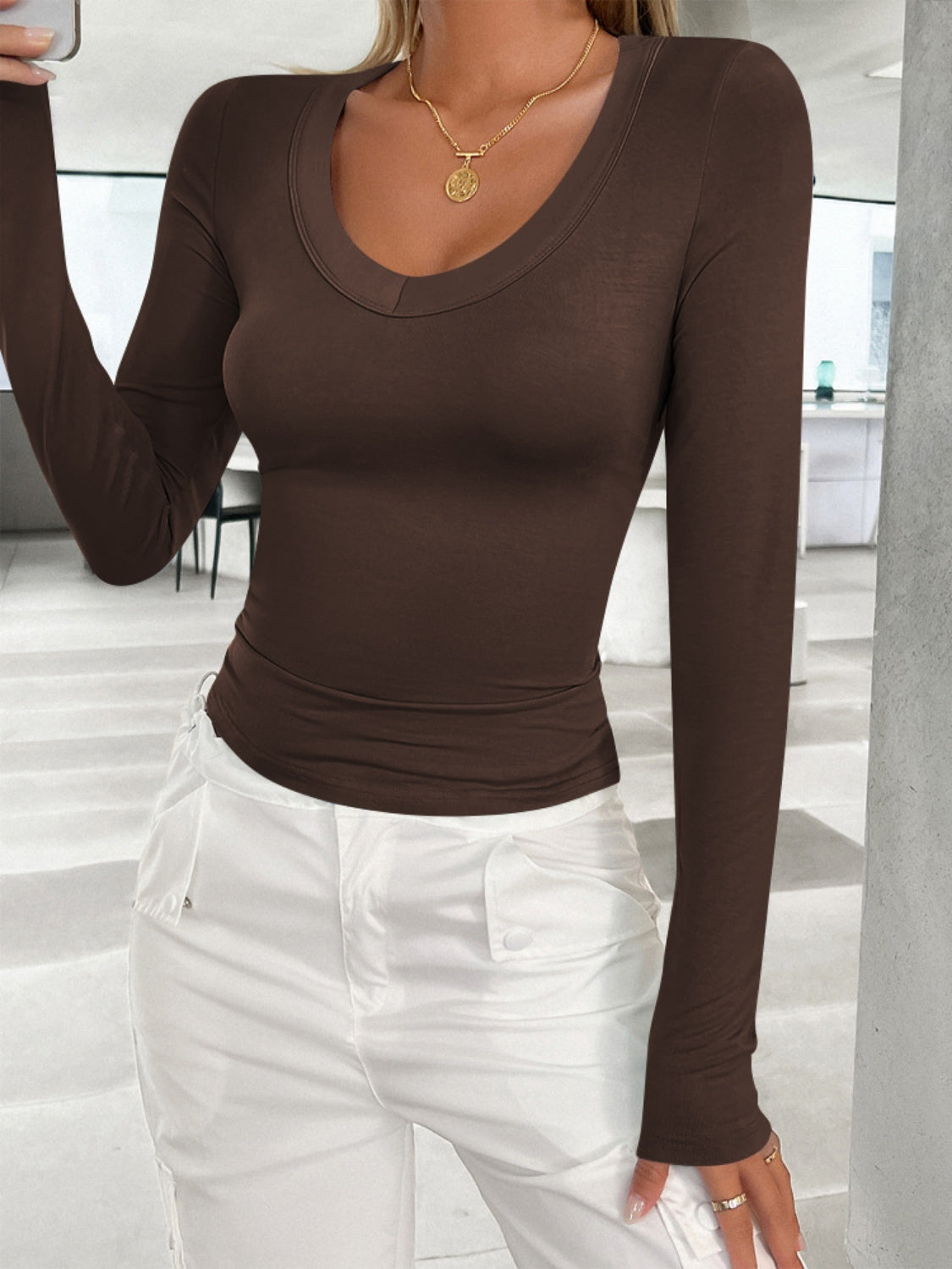 Super Soft Basic V-Neck Long Sleeve T-Shirt