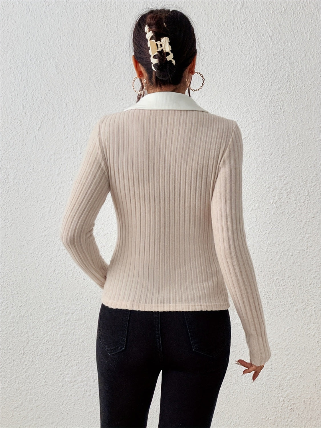 Johnny Collar Long Sleeve Sweater
