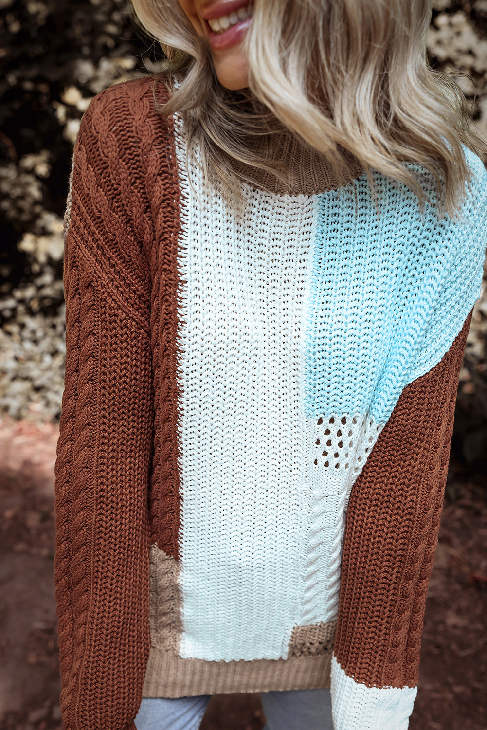 Colorblock Mix Textured Knit Super Soft Patchwork Sweater