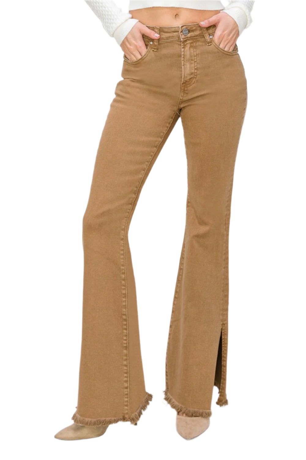 RISEN Bailey Full Size High Waist Side Slit Flare Jeans
