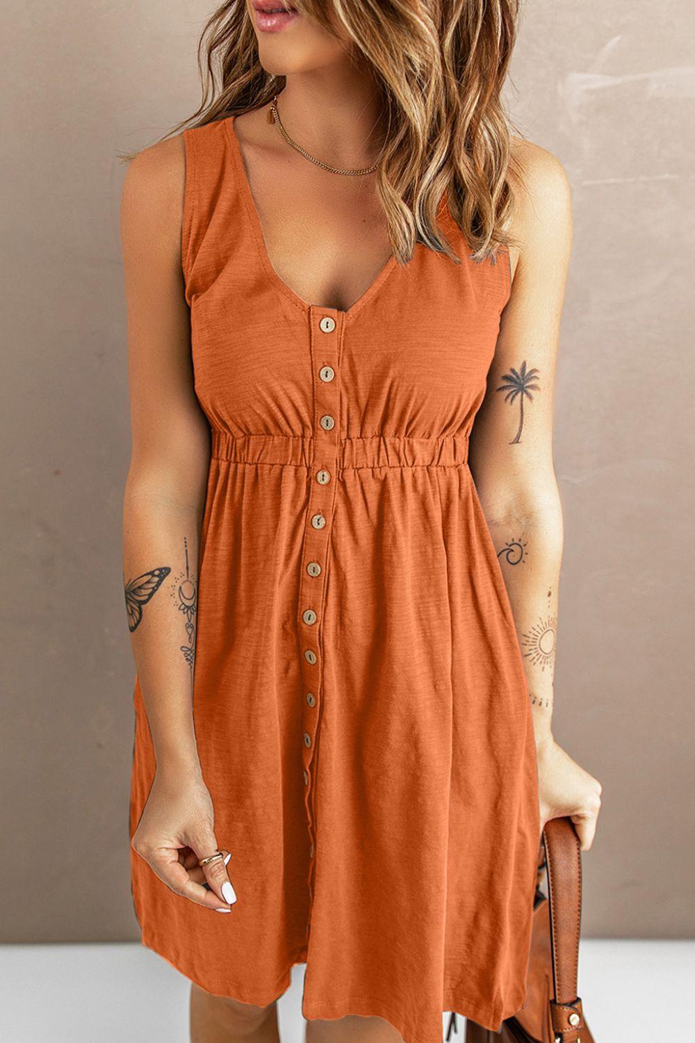 Sleeveless Button Down Mini Dress - La Pink