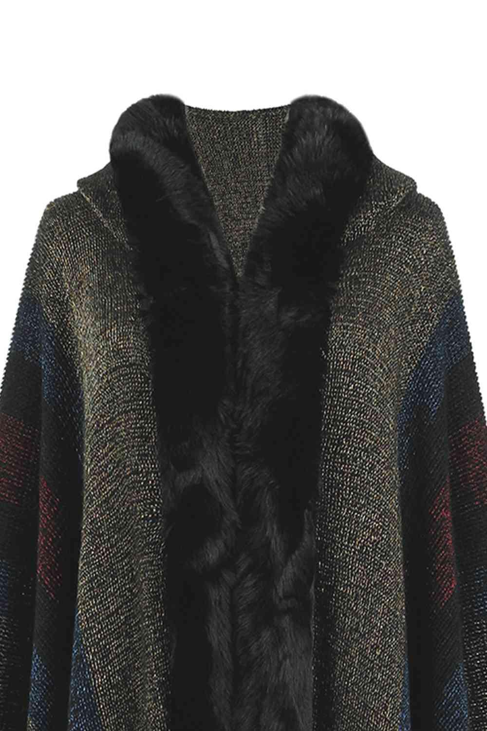 Color Block Fringe Detail Poncho - La Pink