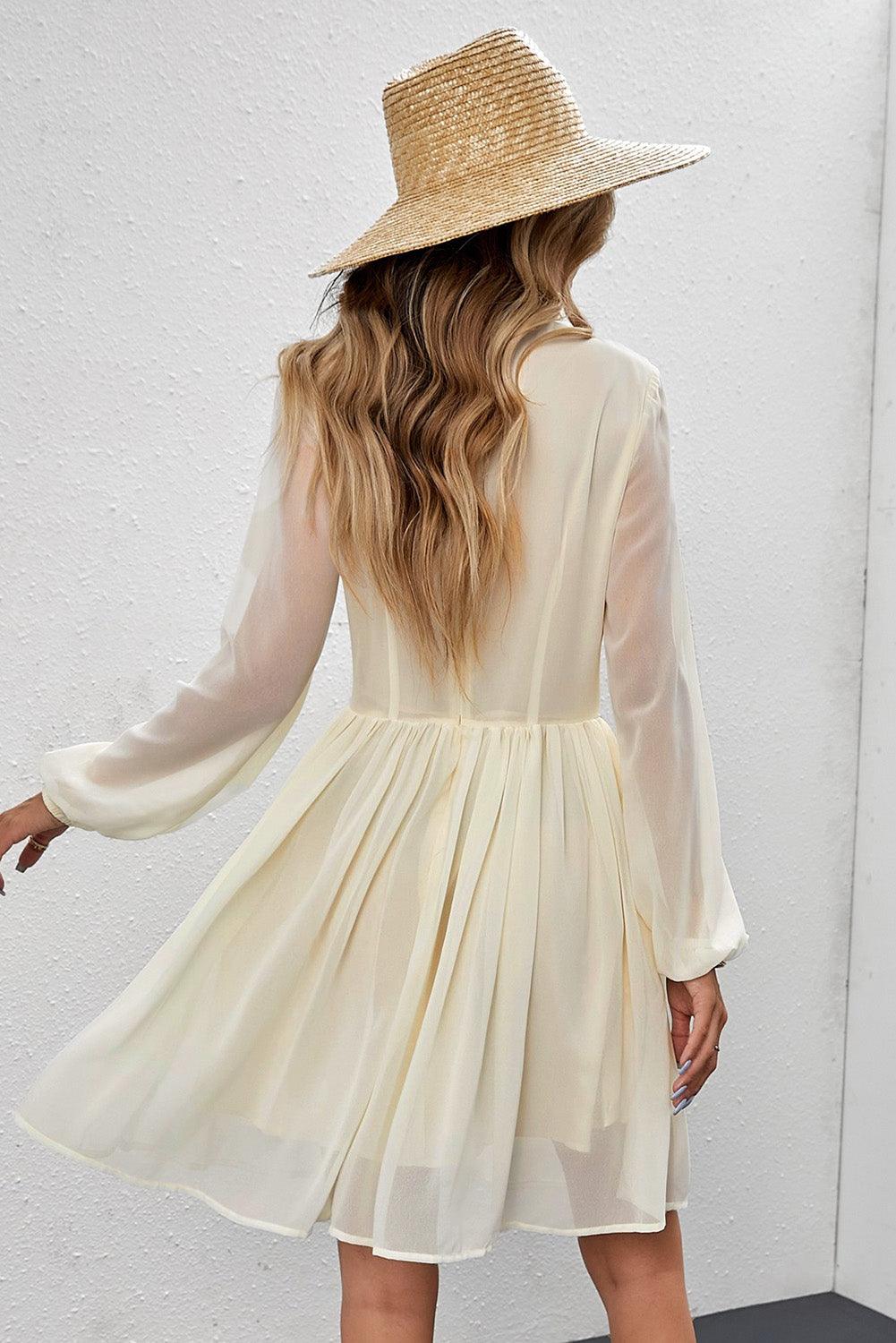 Floral Mesh Sleeve Lined Dress - La Pink