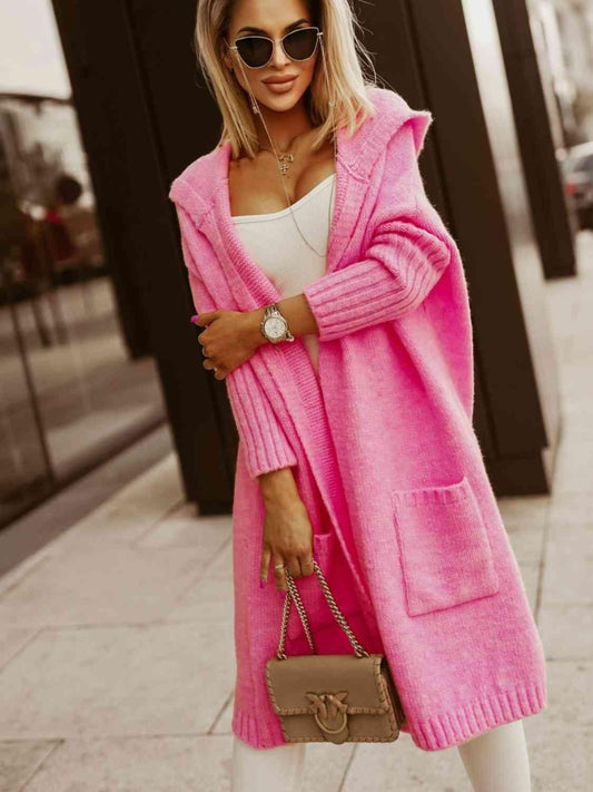 Full Size SIMPLY LIVE Hooded Cardigan - La Pink