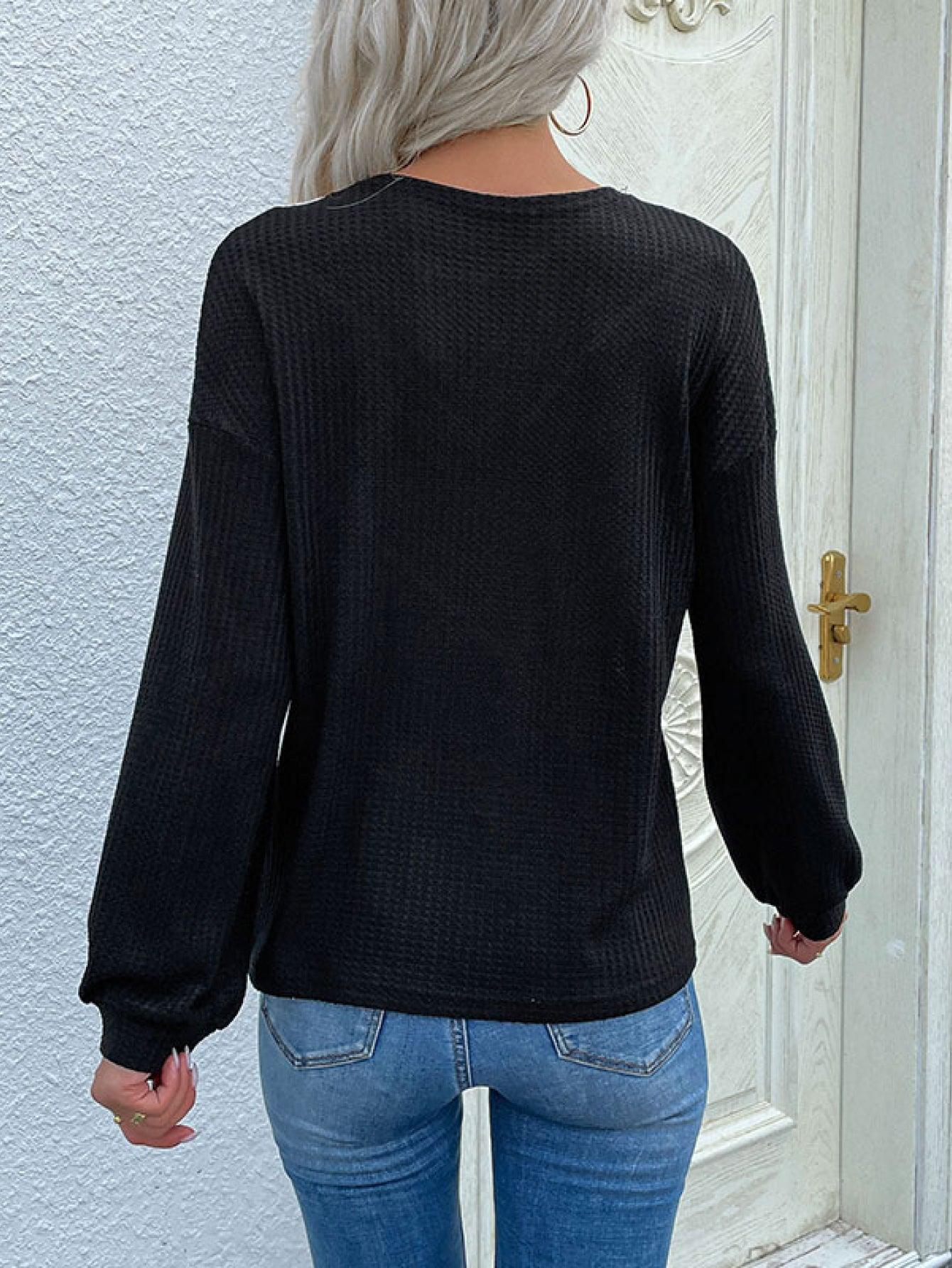 Lace Yoke Waffle Knit Top - La Pink