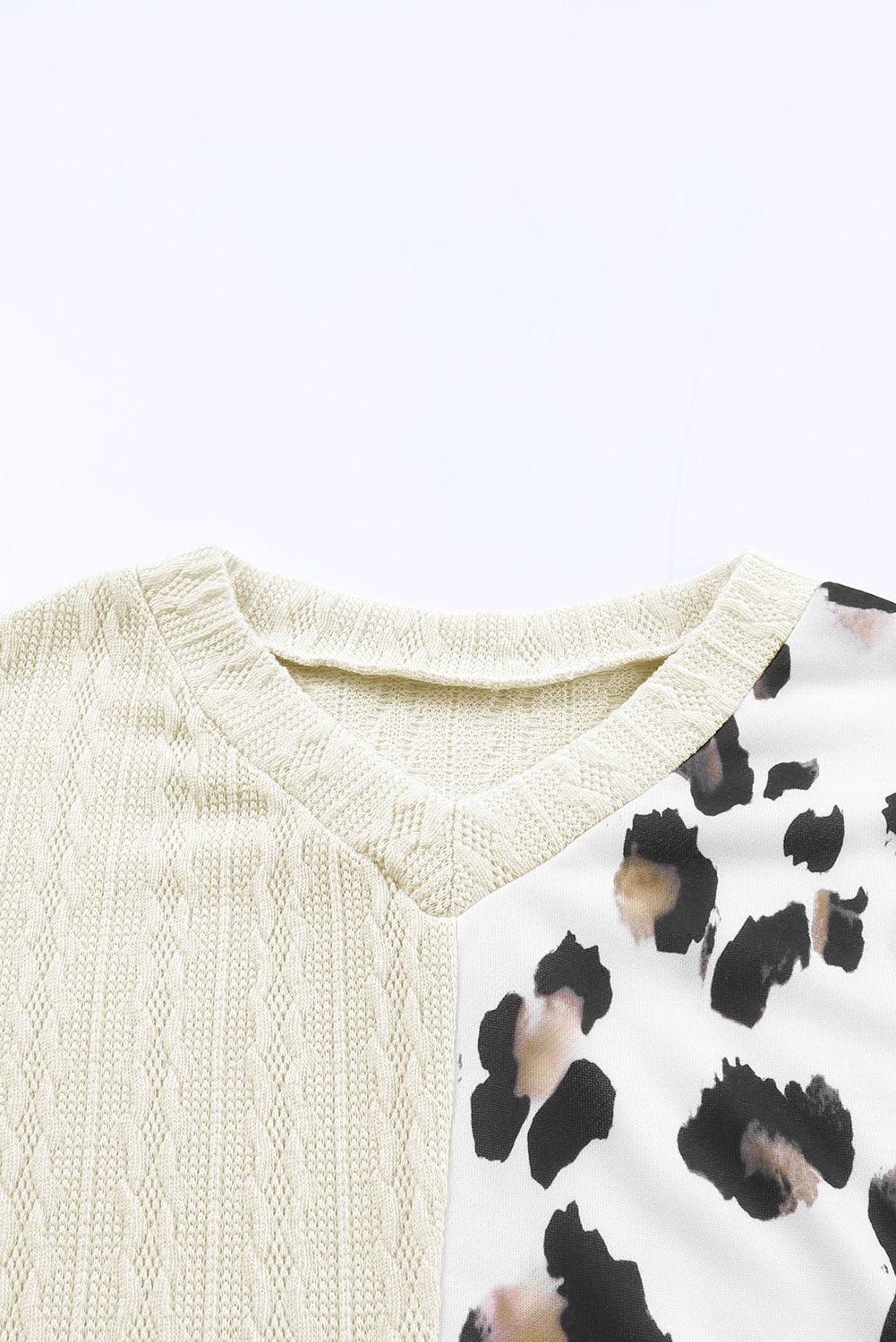 Leopard Textured V-Neck Top - La Pink
