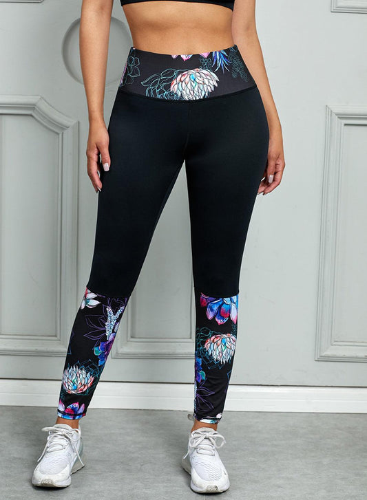 Printed Wide Waistband Active Leggings - La Pink