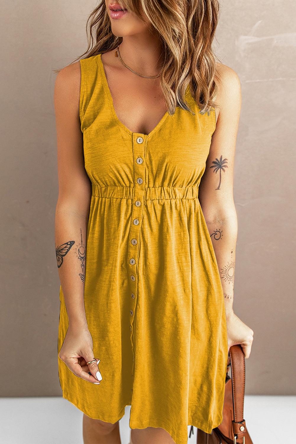 Sleeveless Button Down Mini Dress - La Pink