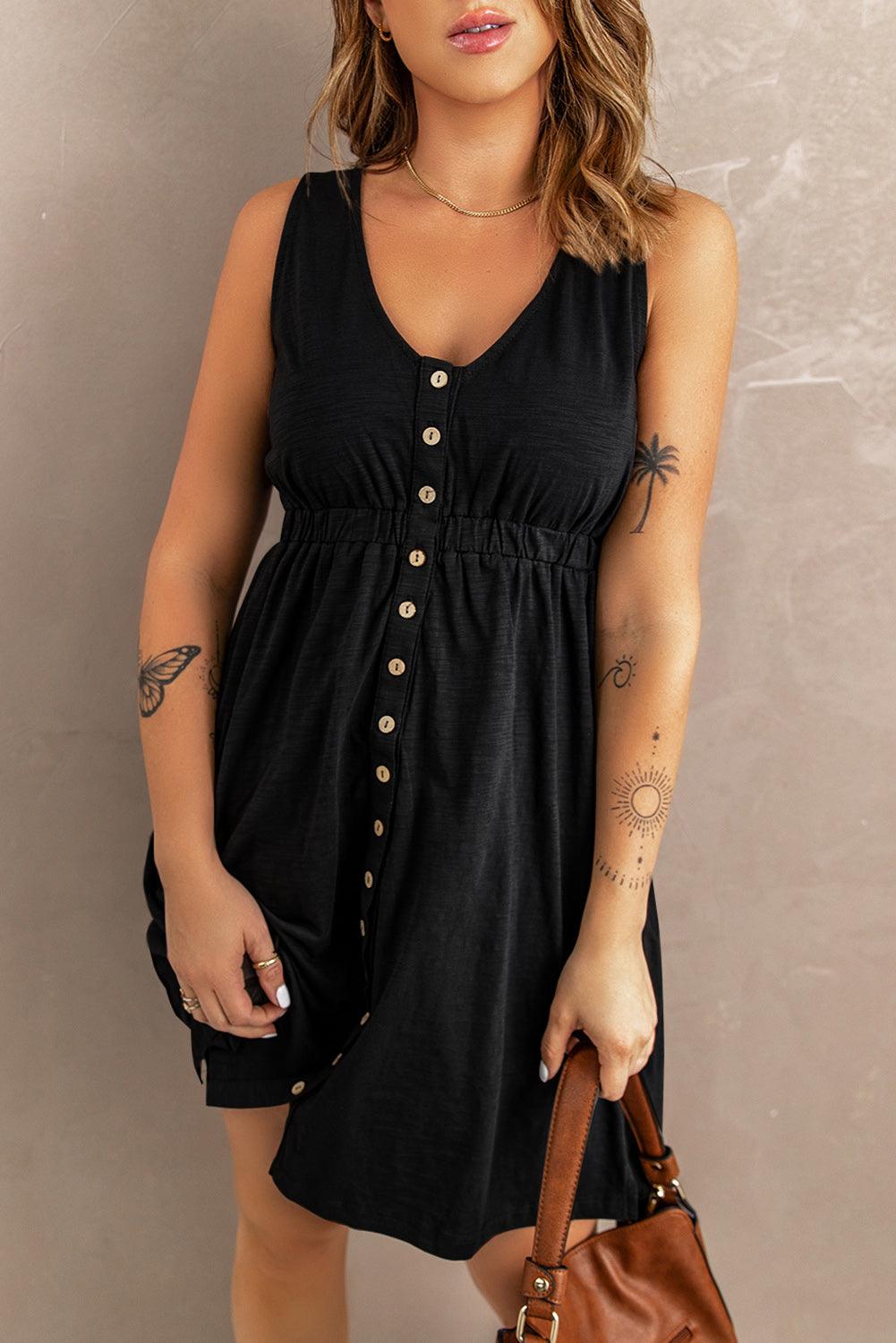 Sleeveless Button Down Mini Dress - La Pink