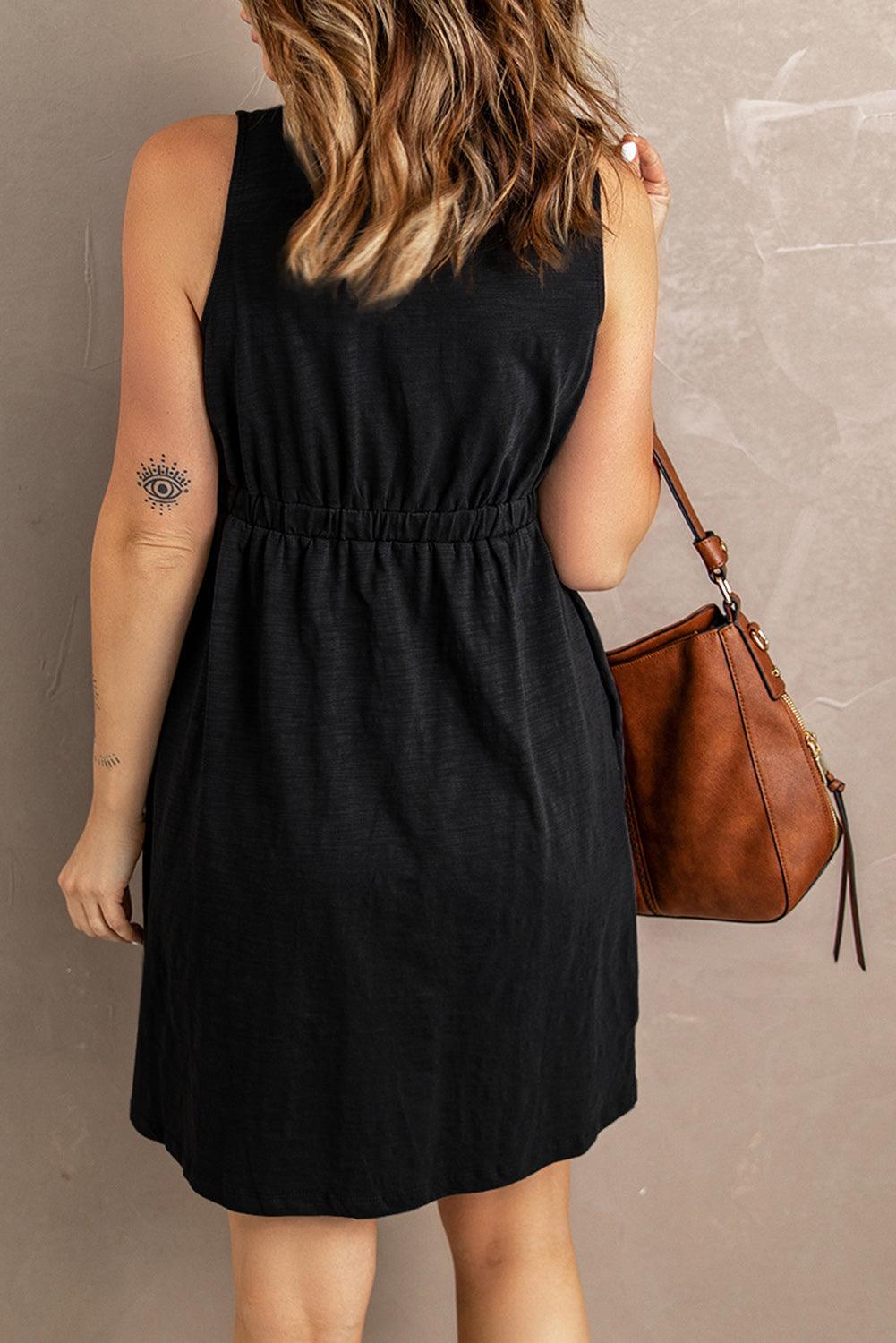 Sleeveless Button Down Mini Dress - La Pink