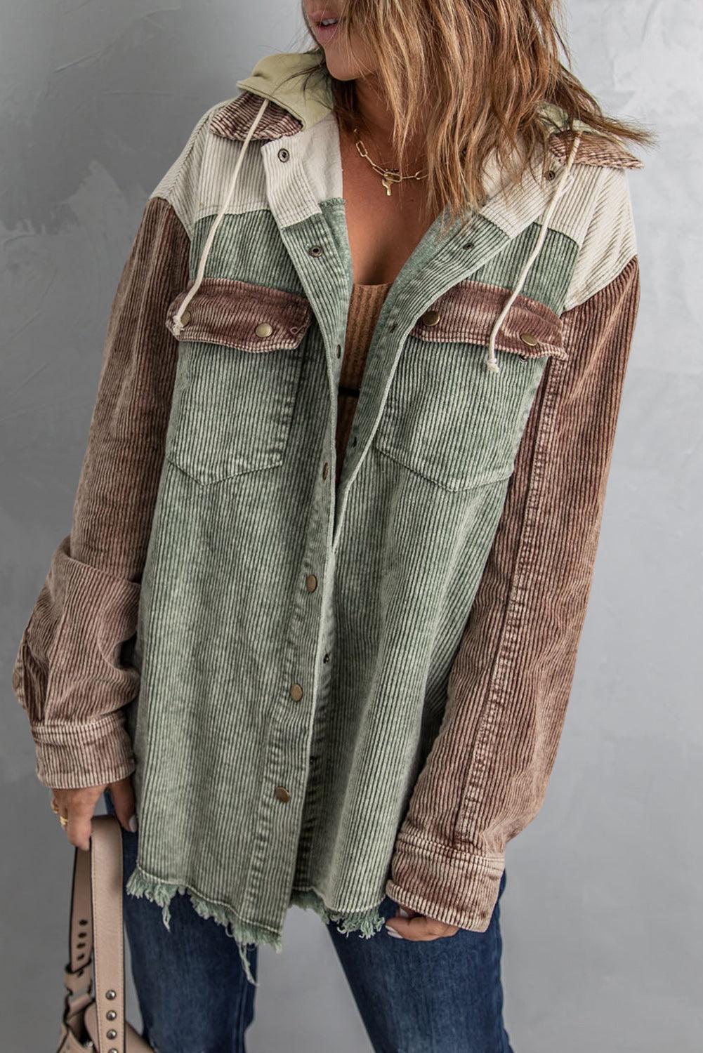Snap Front Hooded Corduroy Shacket - La Pink